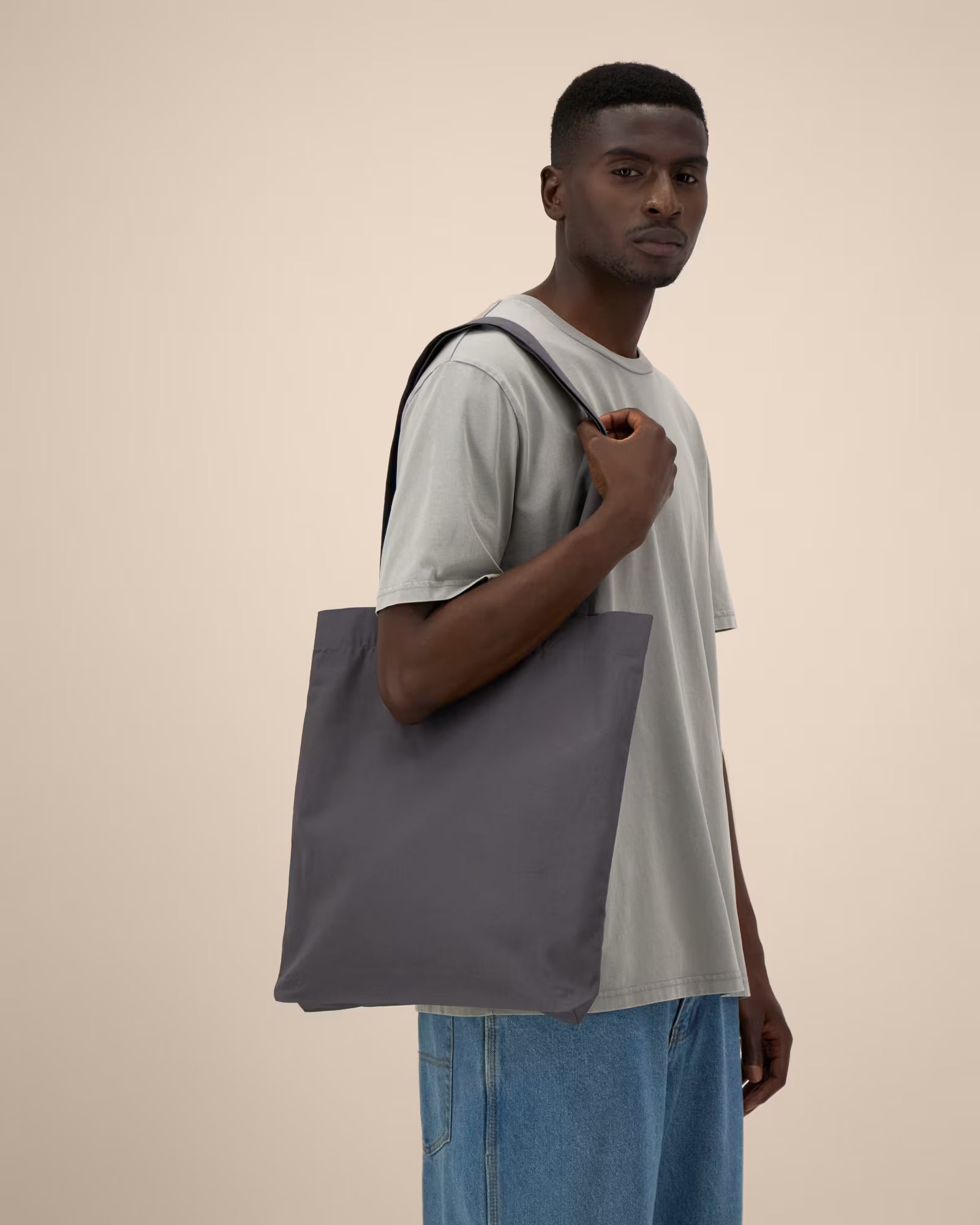 charcoal grey unisex canvas tote bag studio front view