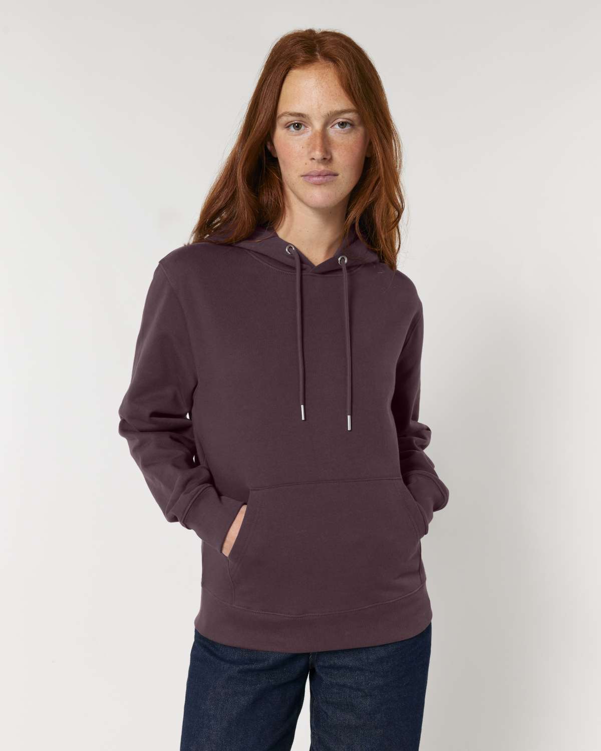 The Ashford Hoodie burgundy hoodie worn by male model