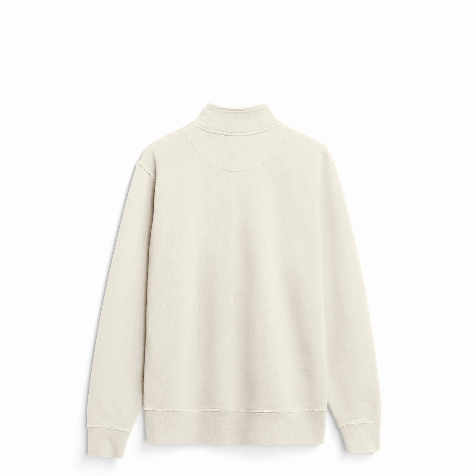 The Traveler Pullover oat quarter zip collar detail close-up