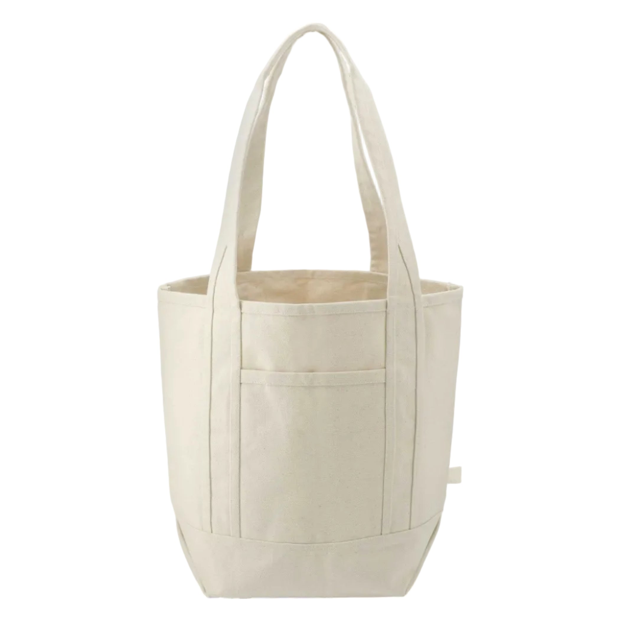 Beige tote bag with a pocket on a white background