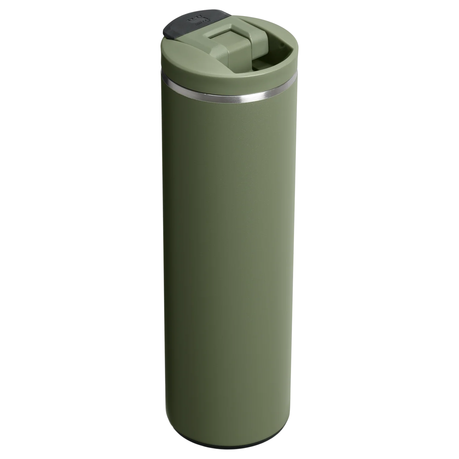 Green 16 oz insulated stainless steel travel mug with leakproof flip top lid